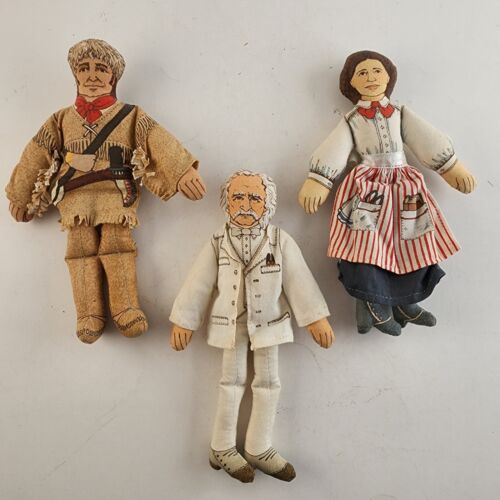 3 Hallmark 1979 Cloth Doll Toys Clara Barton Davey Crockett Mark Twain Vintage