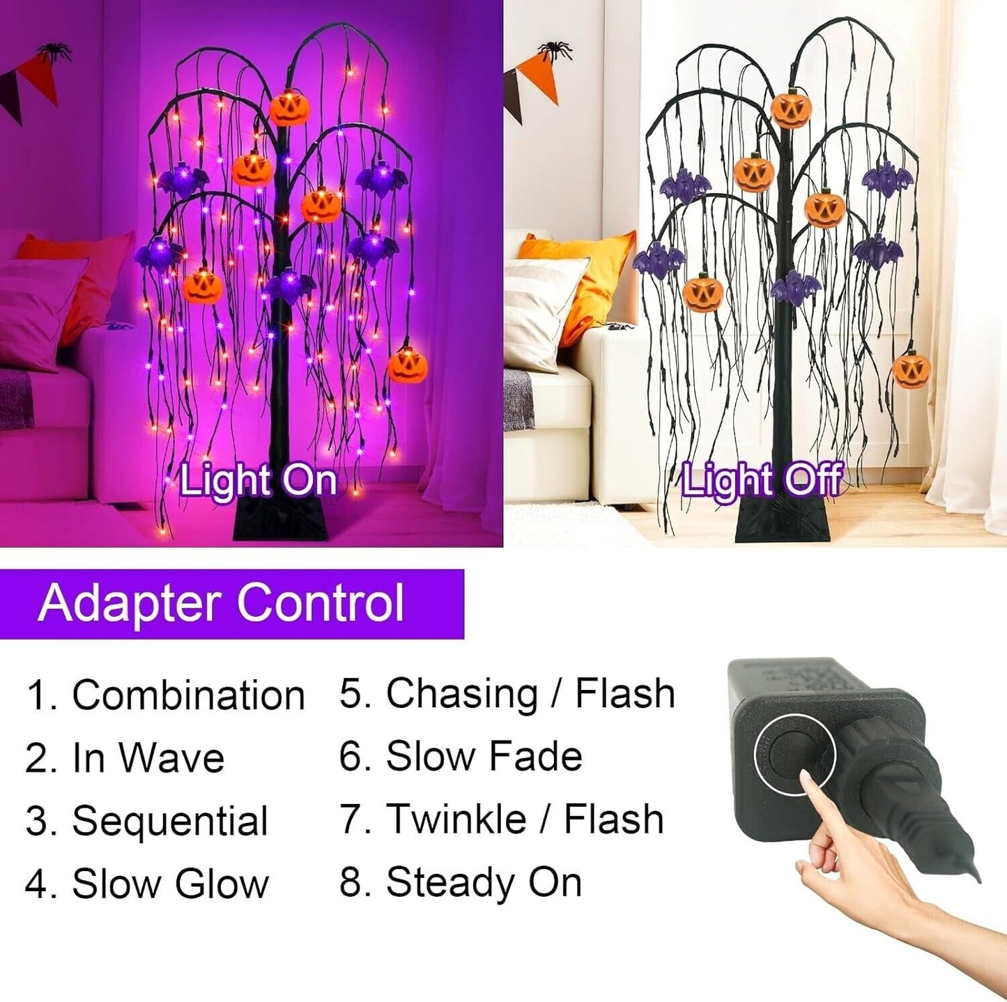 LED Halloween Spooky Willow Tree 32 Inch Programable Lights Pumpkin & Bat Covers