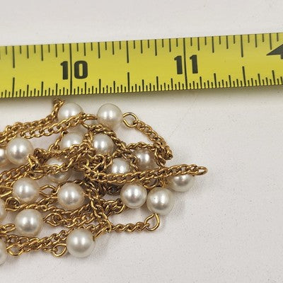 Necklace in Gold Tone Multi Chains with Faux Pearls Double Strand 11" Box Clasp