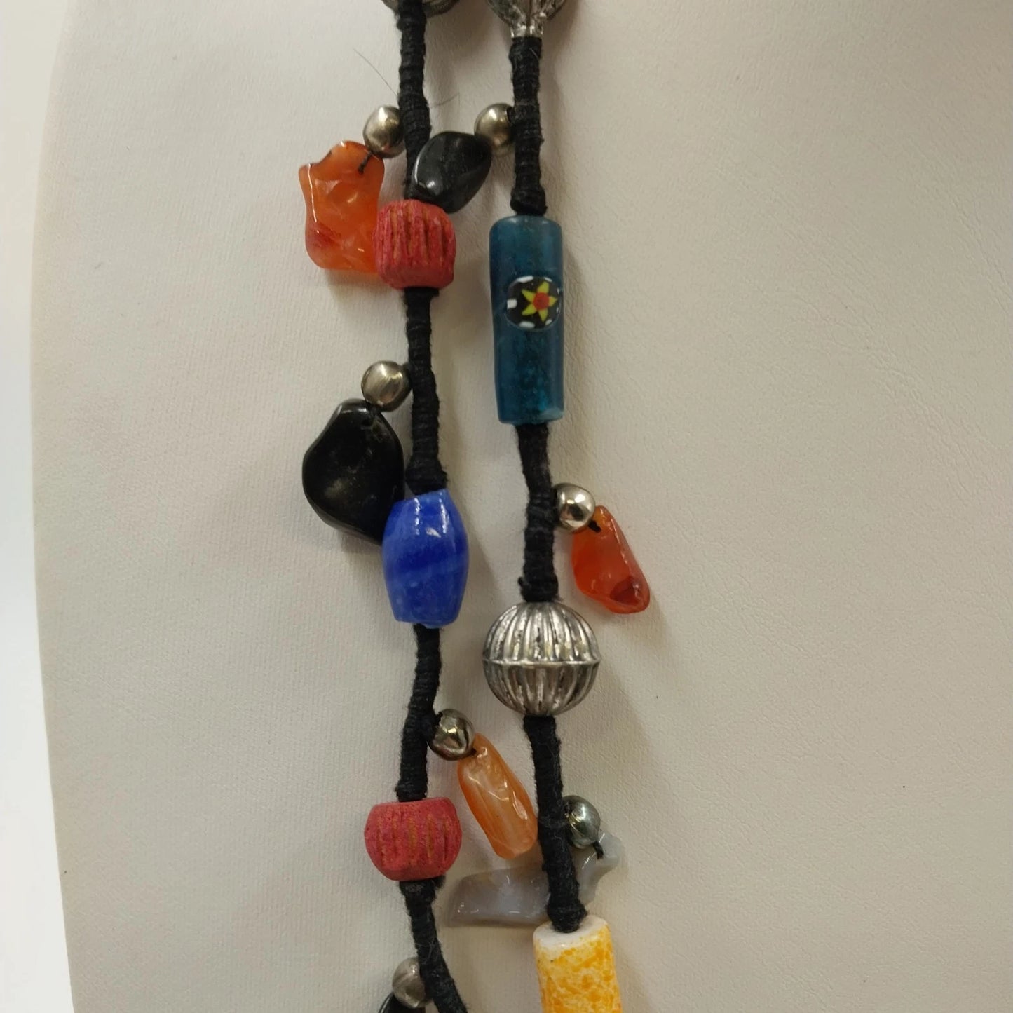 Necklaces Lot Beaded Chain Boho Multicolor Art Glass & Textured Black Orange