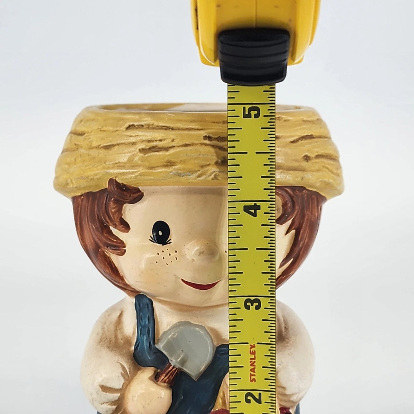 Vintage Farmer Boy Head Vase Planter Straw Hat Country Decor
