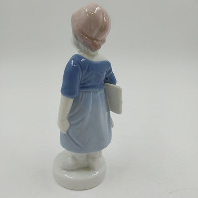 Gerold Porzellan Bavaria School Girl Figurine Blue Dress 6.5" Germany