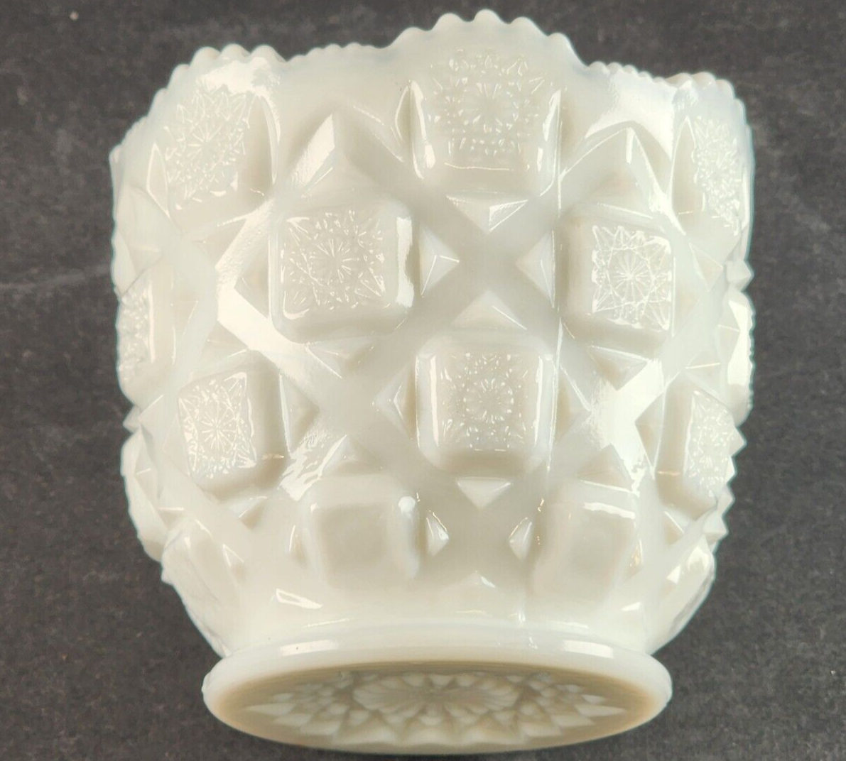 Footed Open Sugar Bowl Old Quilt Milk Glass by Westmoreland 3.75" Across x 3.5"H