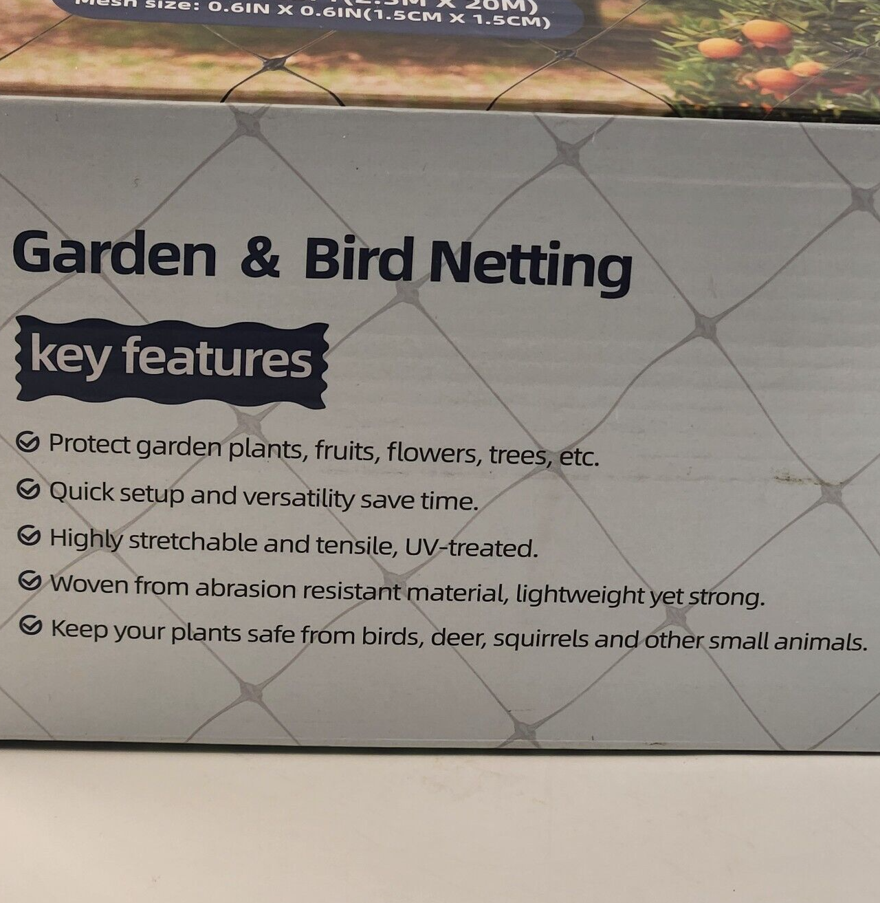 CZYHKJ Garden And Bird Netting 7½ Ft x 65 Ft Mesh Size 0.6 in x 0.6 in NOS