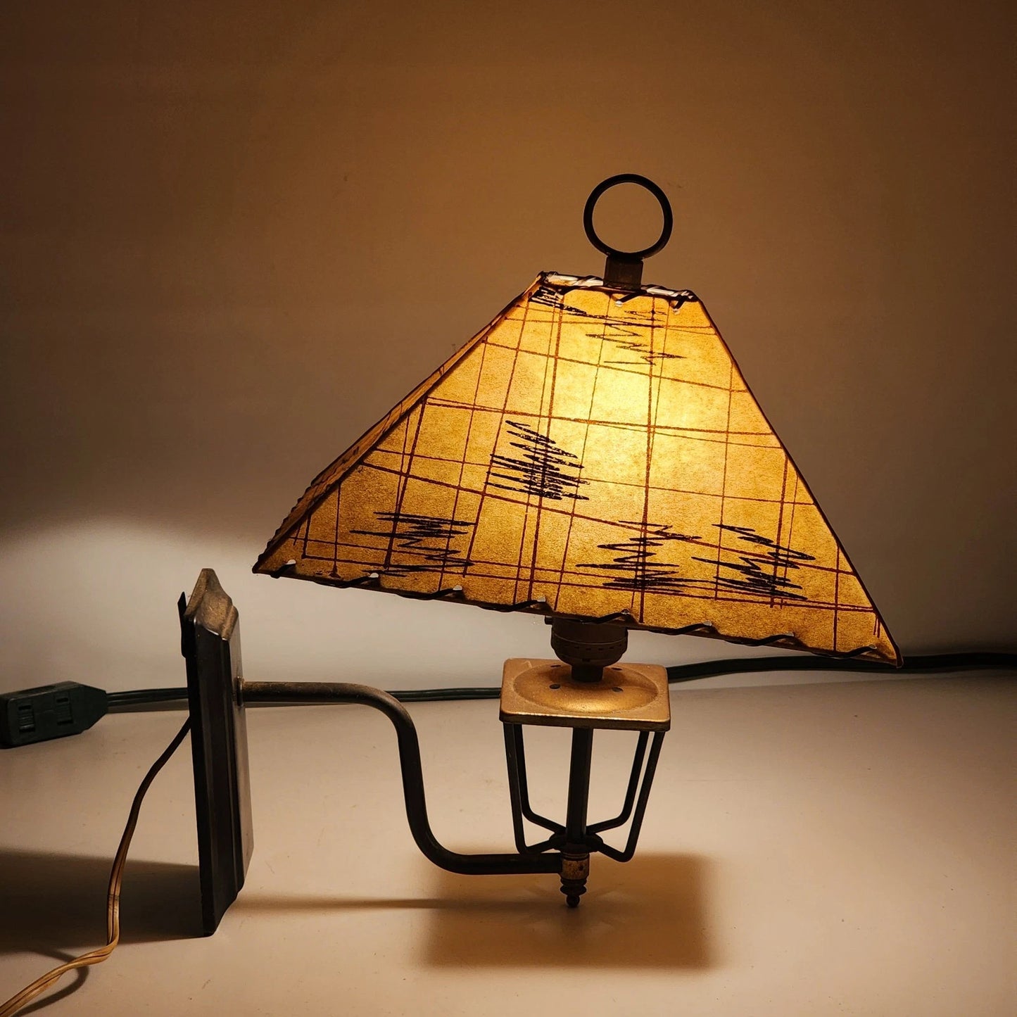 Wall Sconce Fiberglass Lamp Atomic Shade Plug-In Trapezoid 13" 1950's Light MCM