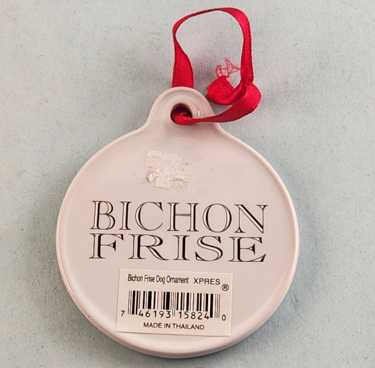 Bichon Frise White Dog Ornament Red Lace Made In Thailand XPRES Ceramic Vintage