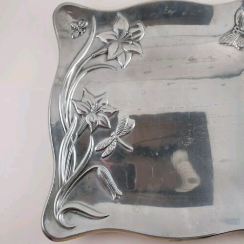 Lenox Butterfly Meadow Hollowware Metal Tray Heavy 13" x 13" Square Scalloped