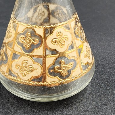 Culver Glass Chantilly Oil & Vinegar Cruet Set w/ Lids Antigua Gold Pattern Vtg