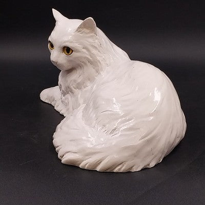 HOMCO 1147 Large White Persian Cat Kitty Statue Yellow Glass Eyes 1980’s