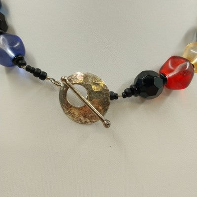 Multicolor Large Glass Beaded Necklace Clear Chunky Beads 9.5" Toggle Clasp