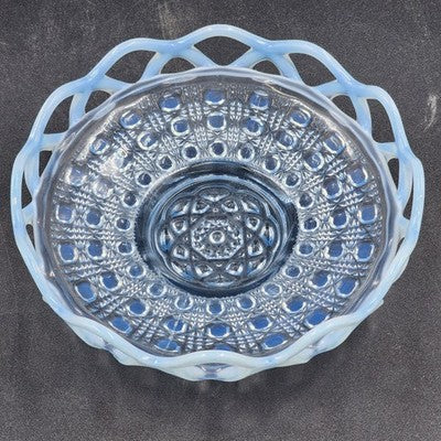 Imperial Katy Blue Bowl Opalescent Diamond Lace Edge Depression Glass 6" Vintage