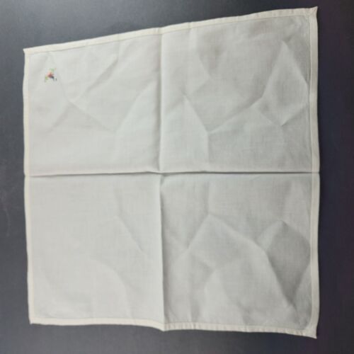 One 15" Square Linen Bread Basket Cover White Hand Embroidered