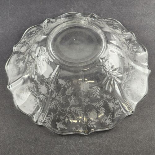 Fostoria Clear Glass Flared Baroque Bowl – Etched Chintz Pattern – Vintage Mid-Century 11.5"