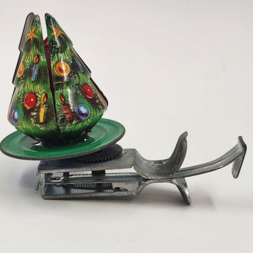 Christmas Tree Tin Spinning Push Toy with Santa Molto Spain #331 1950's