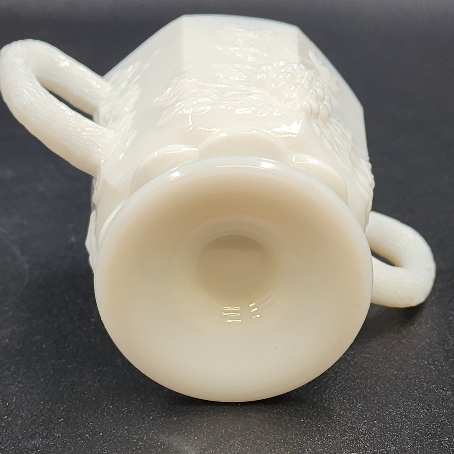 Milk Glass Creamer and Sugar Set Westmoreland Grape Pattern 8-Sided Pedestal Vtg