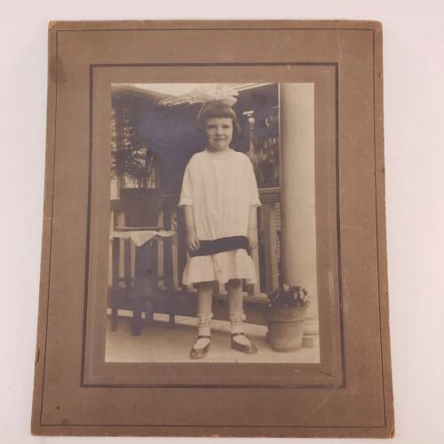 Antique Photograph Young Girl in 1920's Style Dress Black and White Paper Frame