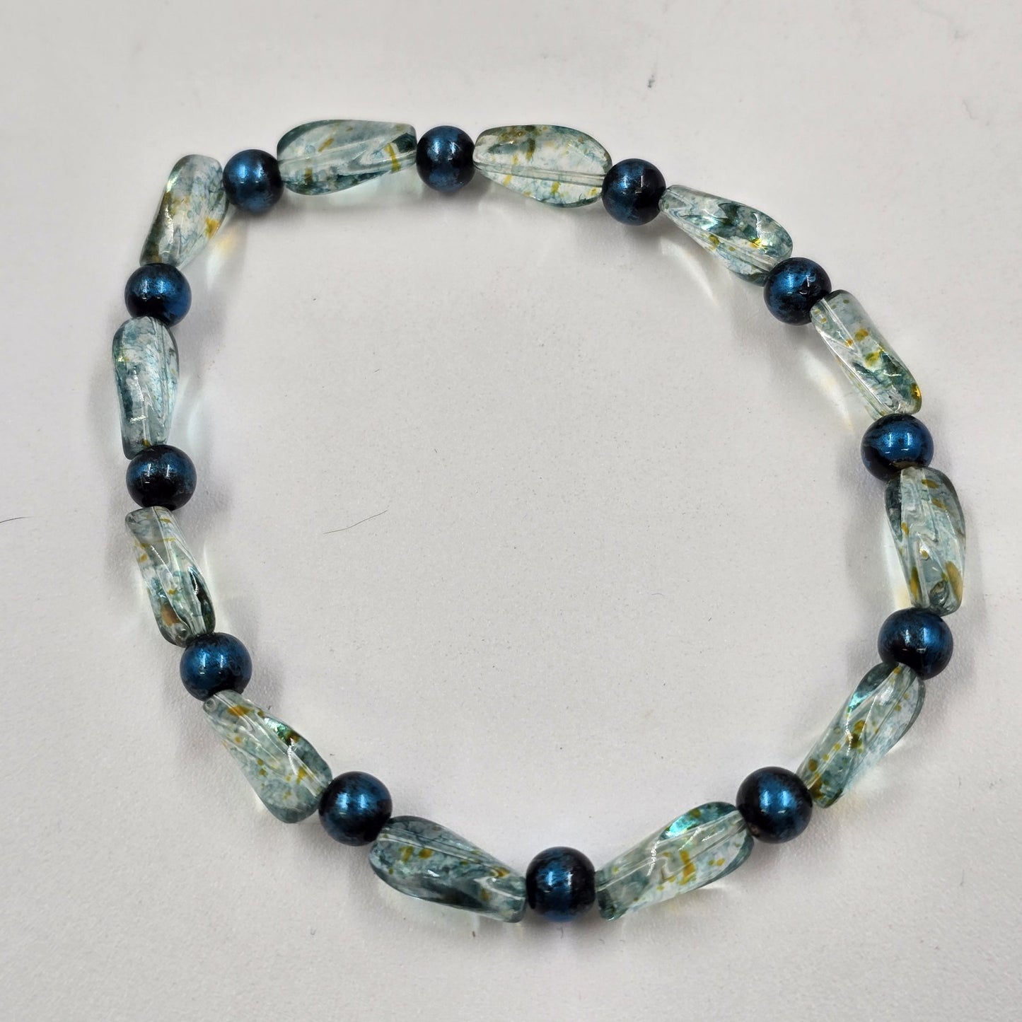 2 Stretch Bracelets Blue Silver Tone Clear Chunky Beads Fashion Jewelry 6.5-7"