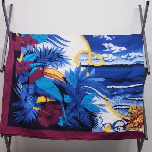 Multicolor Tropical Scene Linen Tablecloth 60 x 44 inches Vintage Lightly Used