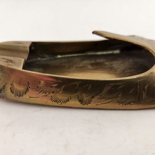 Brass India Shoe Asian Slipper Ashtray Vintage Etched Engraved NOS Unused 5.5" L