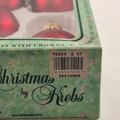 Christmas Ornament Glass Krebs Red jewel tone 5 Pk Vintage Boxed Gold Crown 2.5"