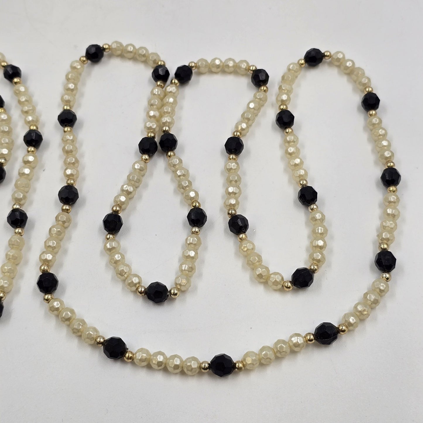 Black White & Gold Faux Pearl Stone Beaded 2 Strand Long Necklaces