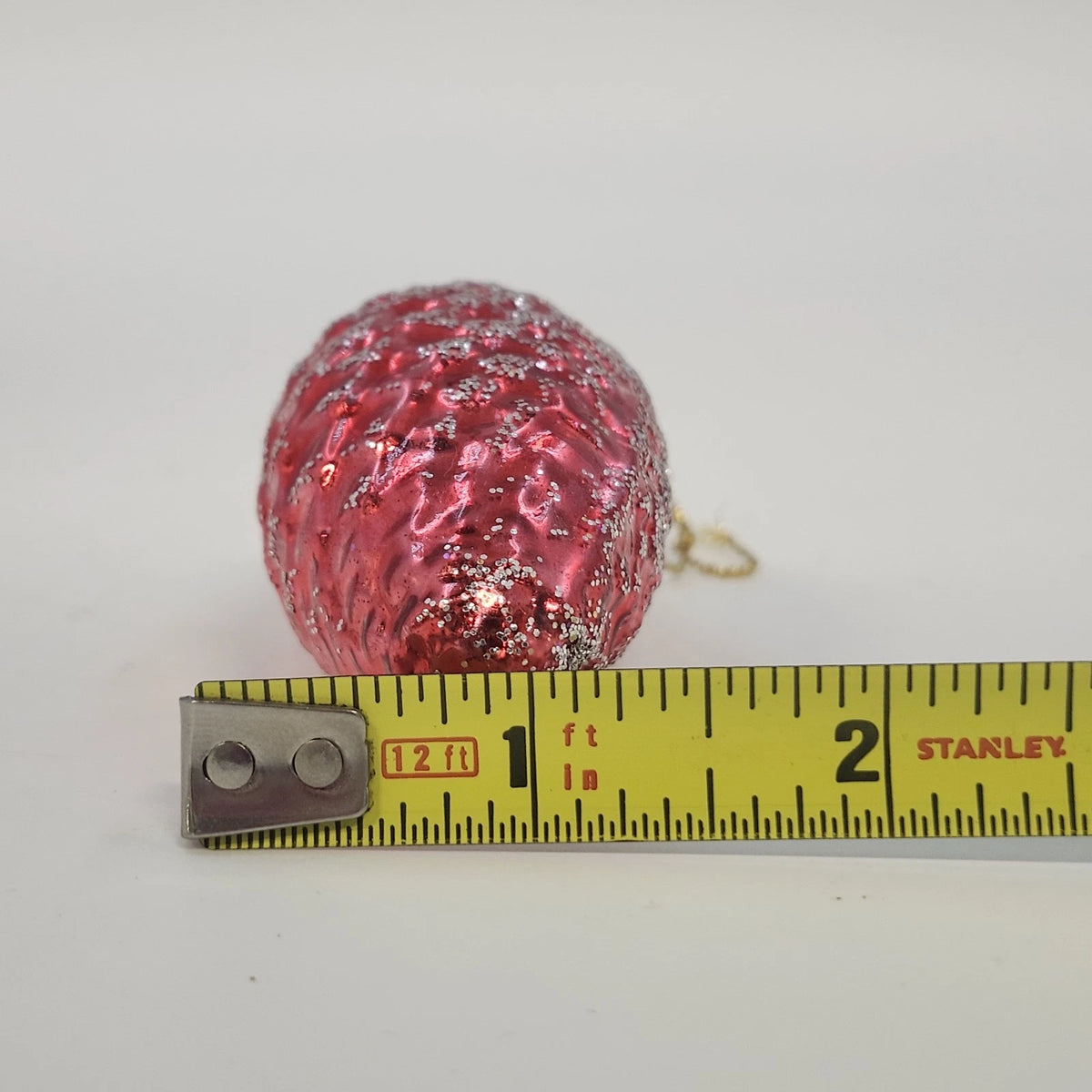 Columbia Glass Pinecone Christmas Ornaments Red Silver Pair 3.5" Missing Cap