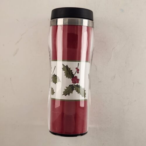 Red White Mistletoe Coffee Tumbler Travel Mug 16oz Metal w/ Glass Christmas