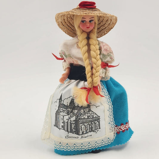 Souvenir Doll Padova Italy Blonde Blue Eyes Full Dress Apron Plastic 7.5"