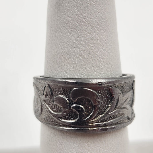 Silver Tone Ornate Band Ring Size 6.75 Filigree Scrollwork Design
