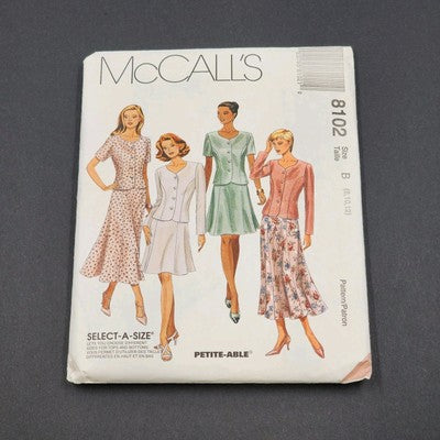 McCall's 8102 Vintage Sewing Pattern 1996 Cut Misses 2-Piece Dress Size B