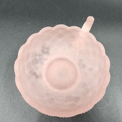 Imperial Glass Pink Frosted Satin Pansy Dish Handle Candy Trinket Bowl Chipped