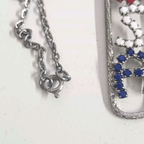 Red/White/Blue USA Pendant on Silver Tone Chain Necklace
