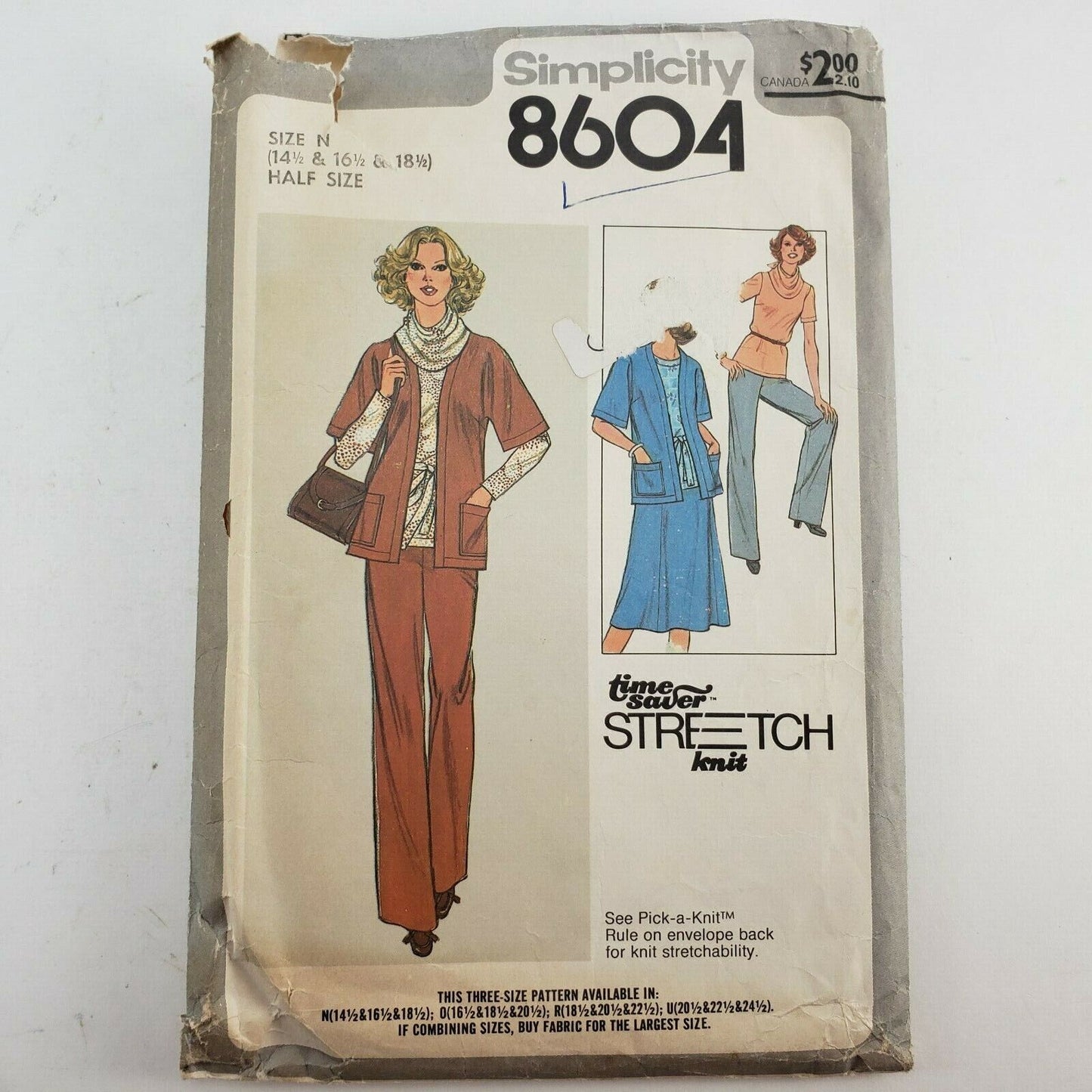 Stretch Knit Pantsuit Women Size N ½ Size Simplicity Printed Sewing Pattern 8604