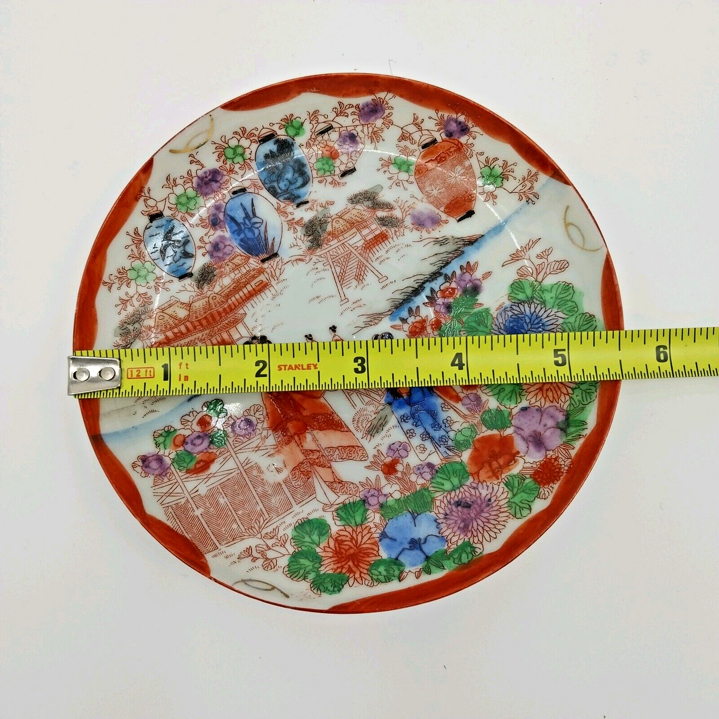 Porcelain Plate Japanese Antique Hand Painted Geisha Floral 5.5 inch 14 cm