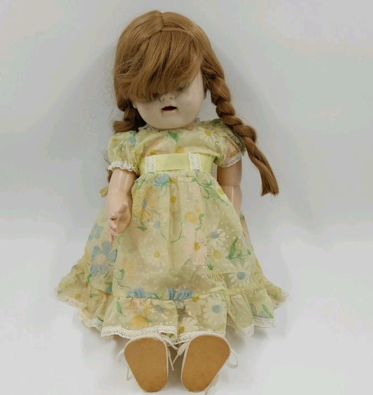 Composite Doll in Yellow Floral Dress with Blonde Hair Arms Legs Head Moves 27"