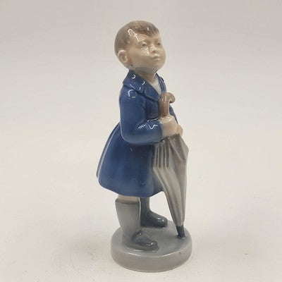 Royal Copenhagen April Boy Umbrella Figurine Porcelain Denmark 6.5"