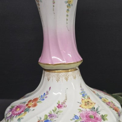Luxurious Porcelain Floral 26" Table Lamp Carl Thieme Dresden DE 1890 Antique
