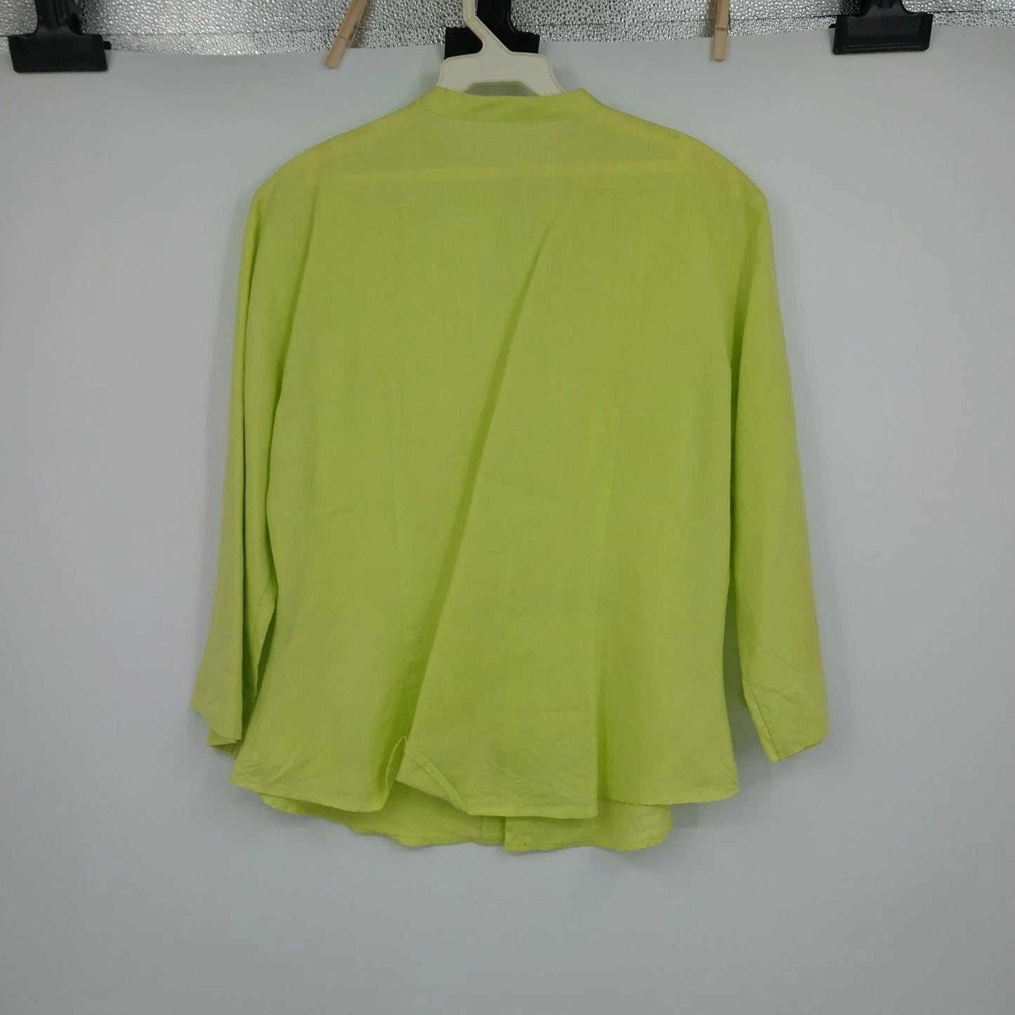 United Colors of Benetton Linen Blend Button Up Blouse Lime Green Women's Large