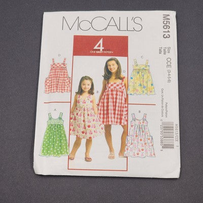 McCall's M5613 Sewing Easy Pattern 2008 Uncut Children's Girl Dress Size CCE 3-6
