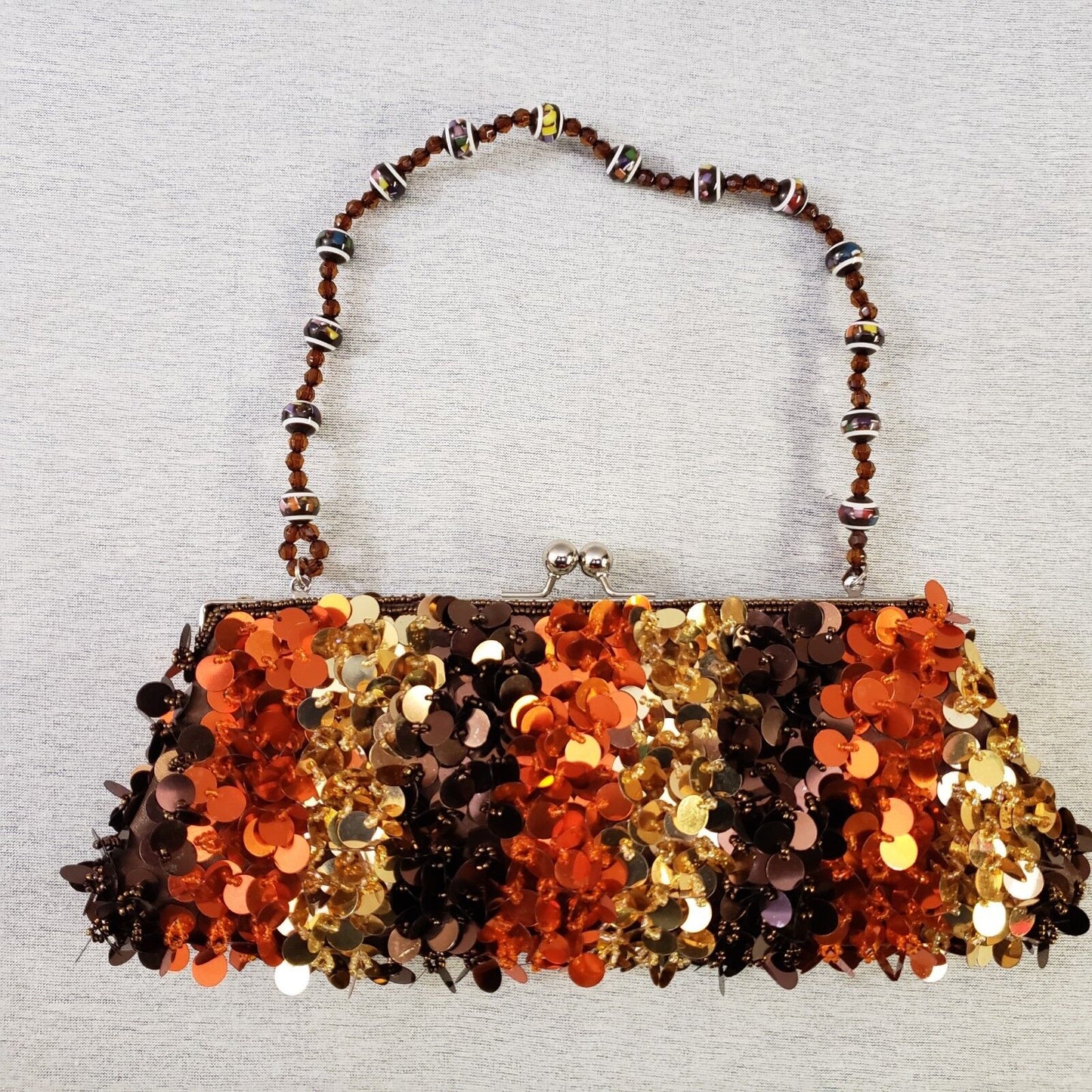 Cocos Intl Beaded Sequin Evening Clutch Purse Bronze Brown Gold Orange NWT