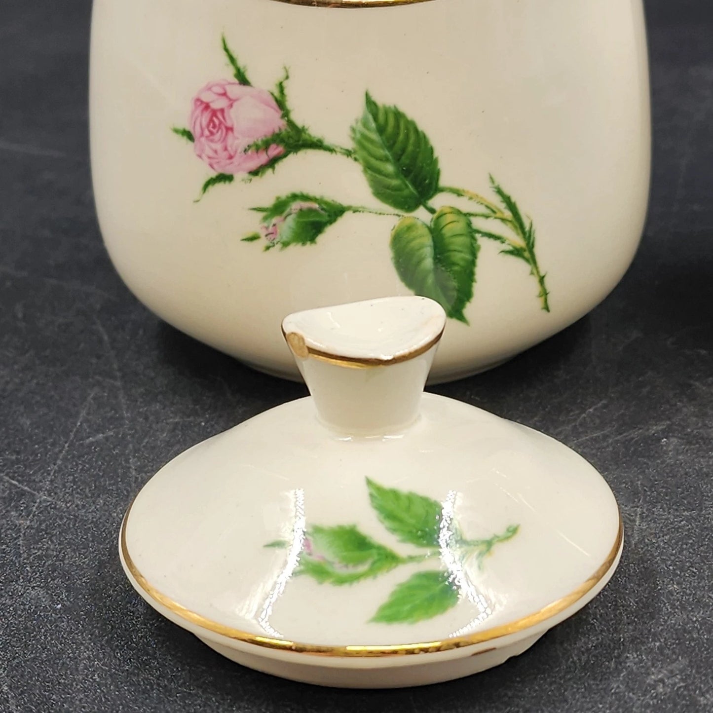 Porcelain China Creamer Sugar Bowl Set Pink Rose White China Floral Vintage USA