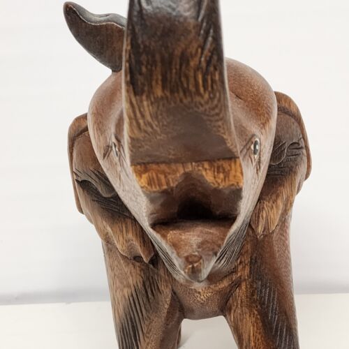 Wood Carved Elephant Painted and Stained Standing Vintage 10" L x 4½" W x 11" H