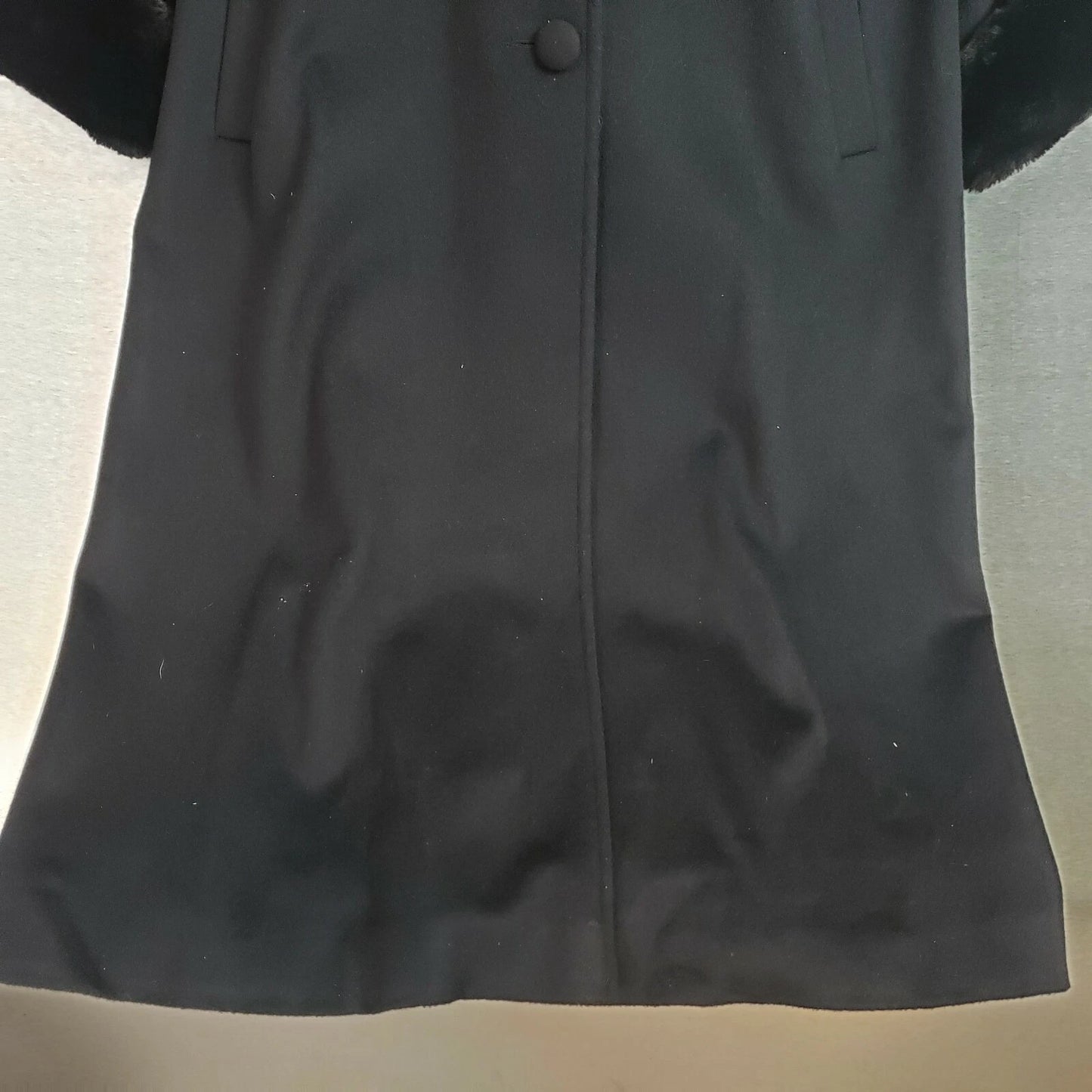 Albert Nipon Black Wool Maxi Coat Faux Fur Collar Cuffs Size 10 Vintage Elegant
