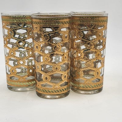 4 Culver Highball Glass Tumblers Entwined Rope 12oz 5.5" Plus One Chipped Glass