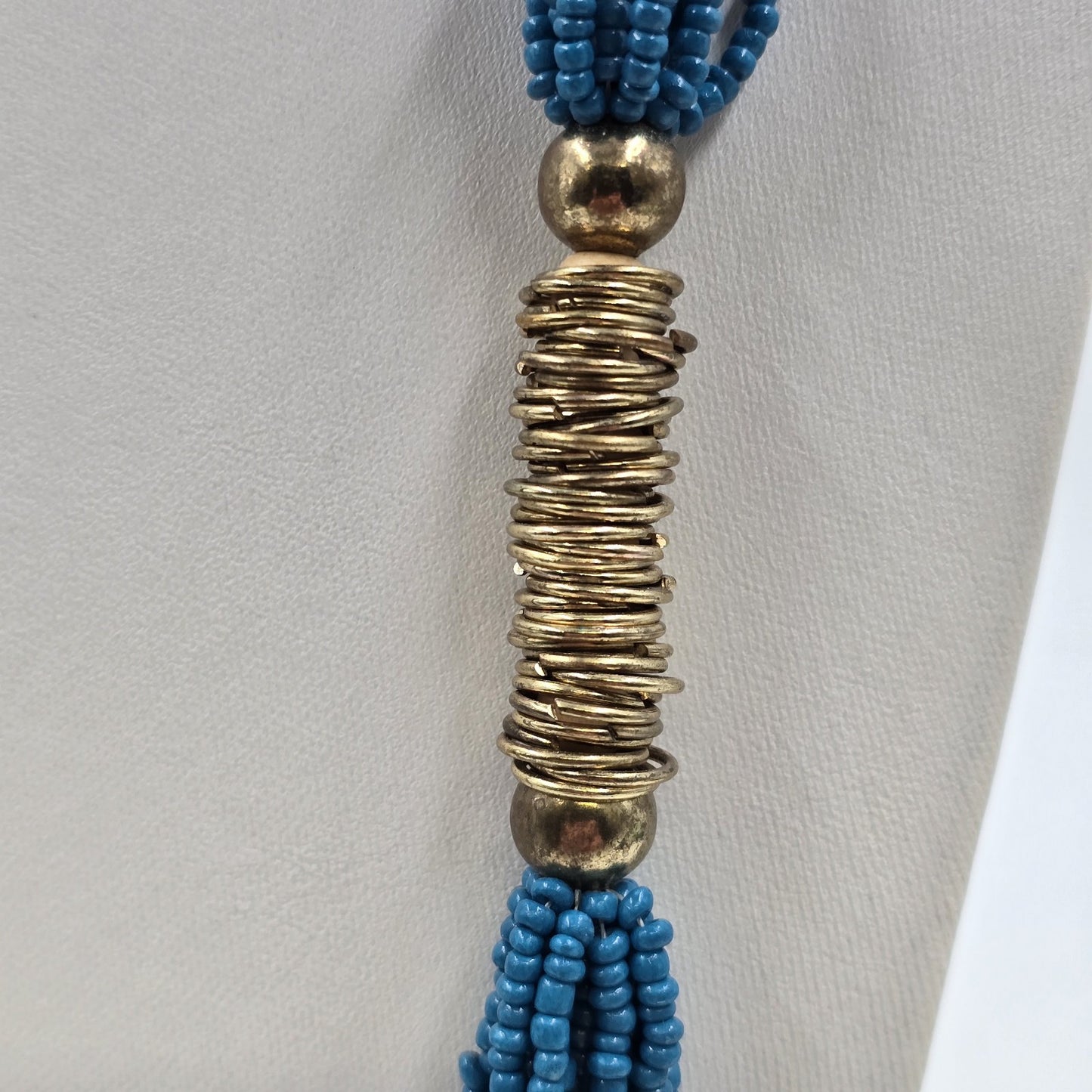 Catherines Blue Seed Bead & Gold Tone Accents Multi Strand Necklace 19"