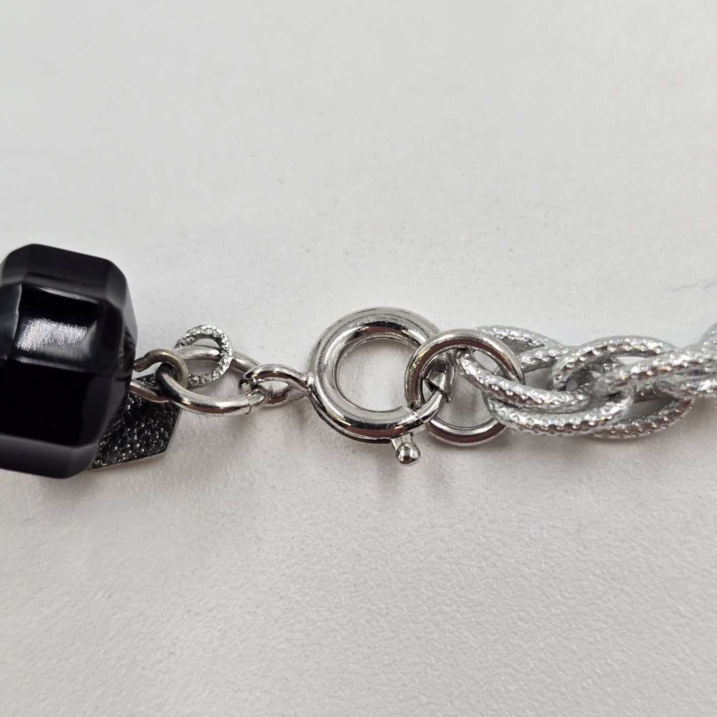 Sarah Coventry Jet Ice Necklace in Silver Tone Chain w/ Black Clear Lucite Beads
