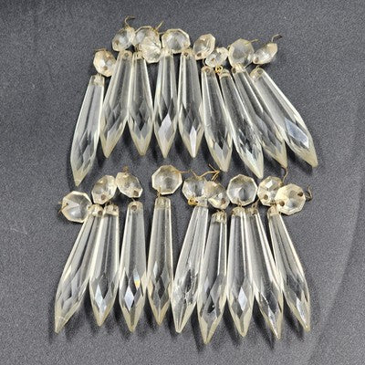 18 Icicle Spear Crystal Glass Chandelier Prisms 2.75" w Octagon Accent Wire Tie