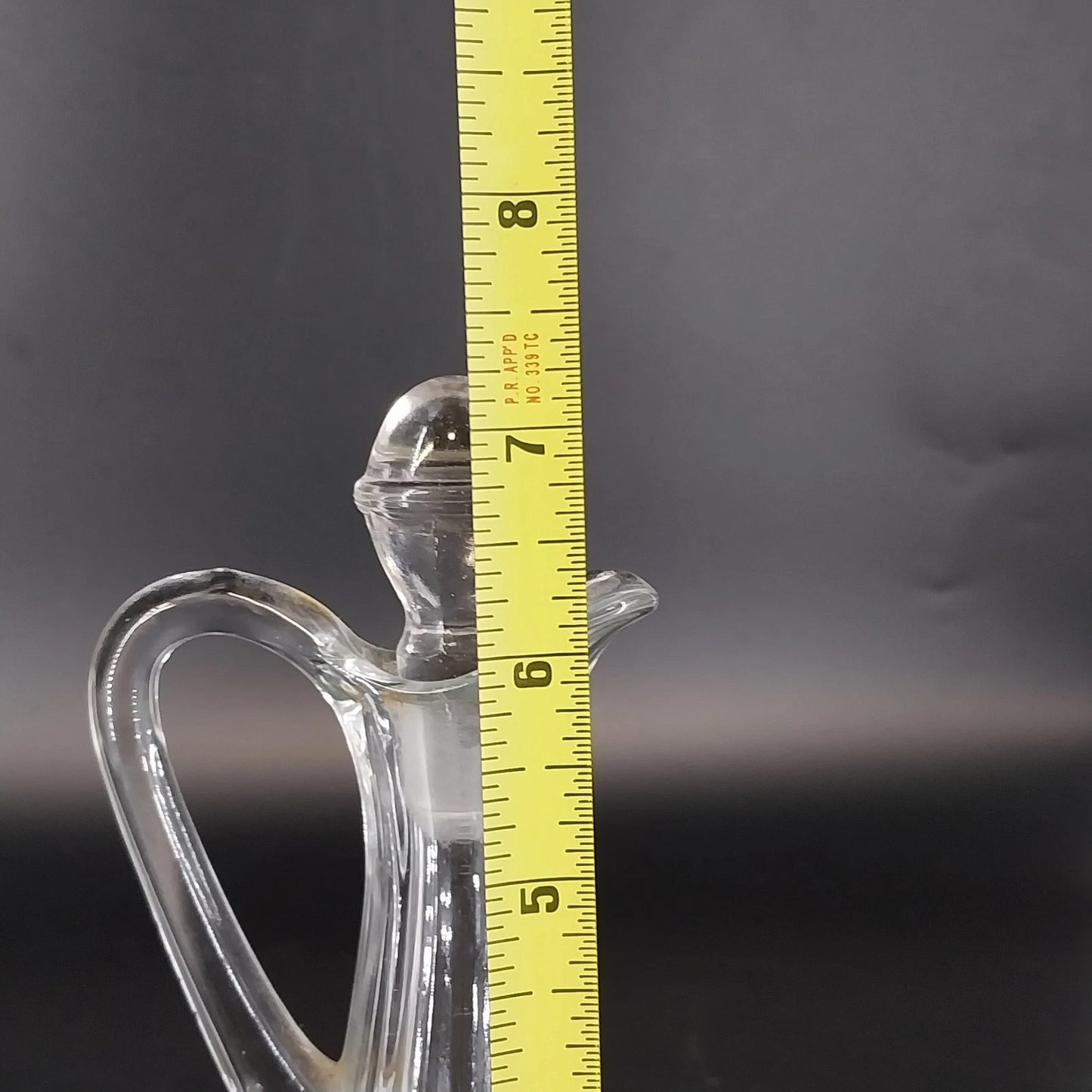 Clear Glass Cruet Bottle Ribbed Panels Stopper Oil Vinegar Decanter 7.25" Vtg
