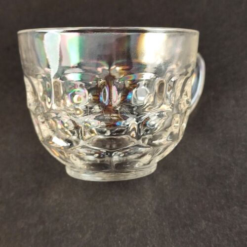 Eight Federal Yorktown Thumbprint Clear Iridescent Glass Vintage Punch Cups 3"