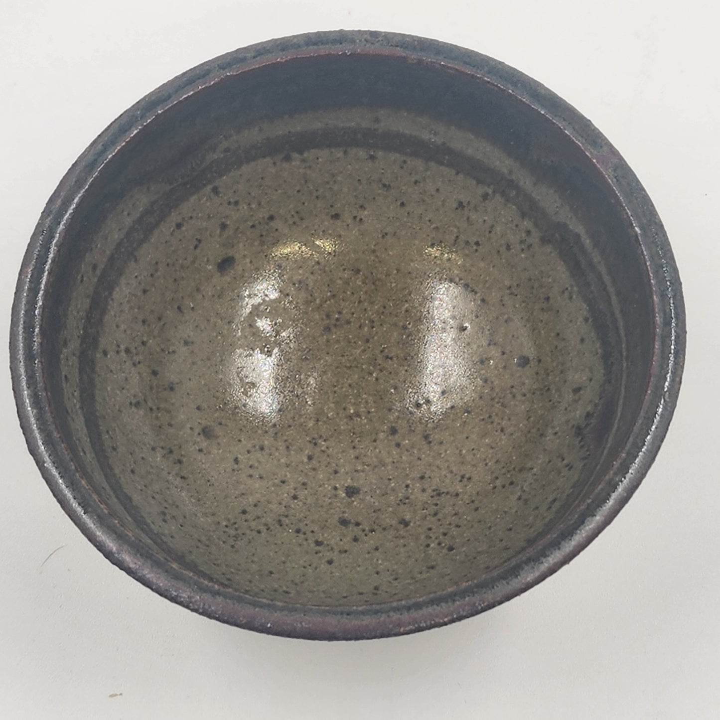 Japanese Rice Soup Bowl Ceramic Brown Green Glazing Footed 4.75" x 2.5" Vintage